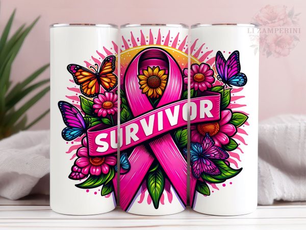 Breast Cancer Survivor 20oz Tumbler Wrap PNG, Straight & Tapered Tumbler Wrap, Pink Ribbon Awareness Tumbler Wrap, Instant Digital Download Discount