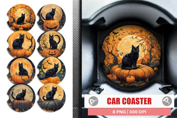 Car Coaster Black Cat and Pumpkin Online Hot Sale