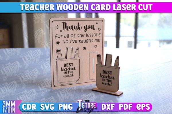 Teacher Wooden Card Laser Cut | Teacher Gift Laser Cut Design | CNC Files For Cheap