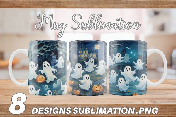 Mug Wrap Watercolor Ghosts Online now