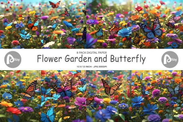 Digital Paper Flower and Butterfly Fashion