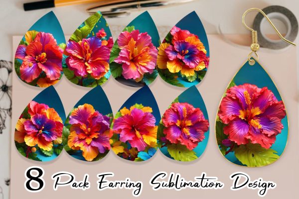 Earring Teardrop 3D Tropical Hibiscus Fashion