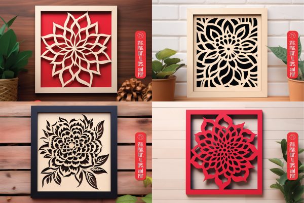 Laser Cut Flower in Frame Wall Decor SVG Bundle For Sale
