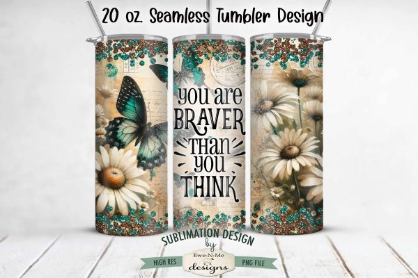 Vintage Butterfly Daisy 20oz Tumbler Wrap - Braver Than You Think Online Hot Sale