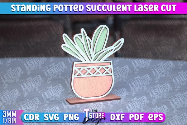 Standing Potted Succulent | Decorative Succulent | Laser Cut Design | CNC File Fashion
