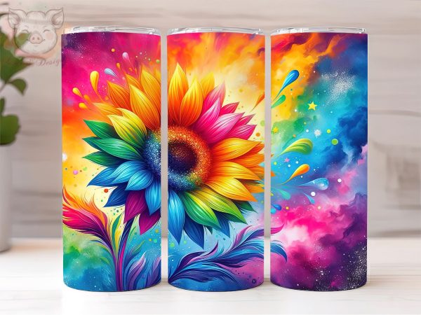 Tie Dye Rainbow Sunflower Glitter 20oz Tumbler Png, Sublimation Design, Rainbow Sunflower Tumbler Png, Digital Download PNG Online now