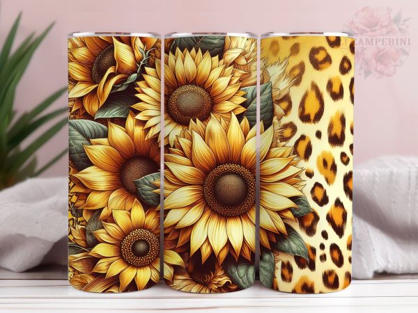 Sunflowers And Gold Leopard 20oz Tumbler Wrap PNG, Sunflowers Tumbler Png, Straight & Tapered Tumbler Wrap, Instant Digital Download Hot on Sale