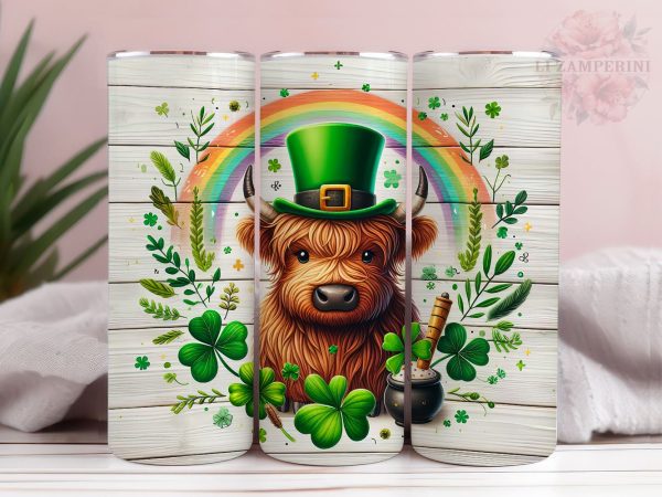 Cute Highland Cow St Patrick s Day 20oz Tumbler Wrap PNG, Straight & Tapered Tumbler Wrap, St Patrick s Tumbler Wrap, Instant Digital Download Hot on Sale