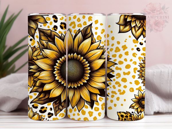 Sunflowers And Gold Leopard 20oz Tumbler Wrap PNG, Sunflowers Tumbler Png, Straight & Tapered Tumbler Wrap, Instant Digital Download Online now