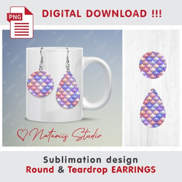 Puffy Mermaid Scales Round & Teardrop EARRINGS Design. For Discount
