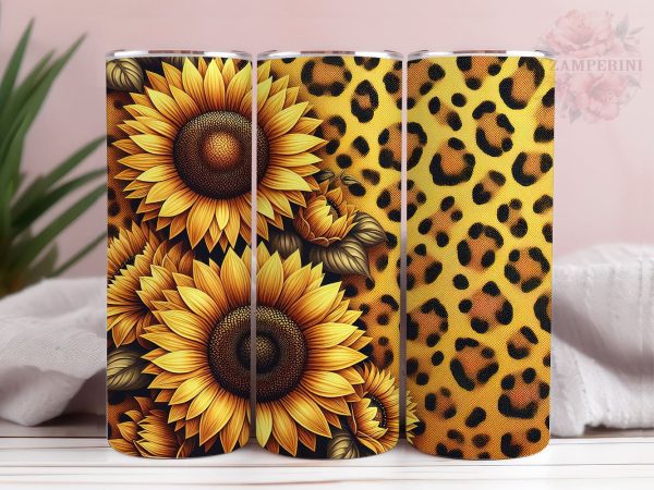 Sunflowers And Gold Leopard 20oz Tumbler Wrap PNG, Sunflowers Tumbler Png, Straight & Tapered Tumbler Wrap, Instant Digital Download on Sale