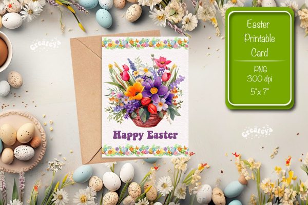 Printable Easter card Watercolor Easter Flowers Spring card Cheap