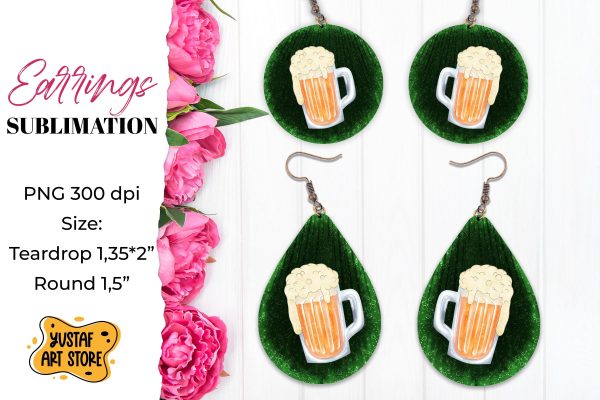 Patrick s Day Earrings Sublimation. Irish beer earrings on Sale