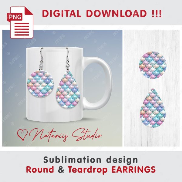 Puffy Mermaid Scales Round & Teardrop EARRINGS Design. Online now