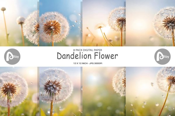 Digital Paper Dandelion Flower Sale