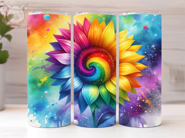 Tie Dye Rainbow Sunflower Glitter 20oz Tumbler Png, Sublimation Design, Rainbow Sunflower Tumbler Png, Digital Download PNG For Sale