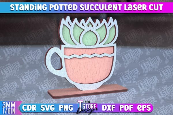 Standing Potted Succulent | Decorative Succulent | Laser Cut Design | CNC File Online now