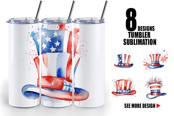 Tumbler Wrap Watercolor Hat Patriotic Fashion