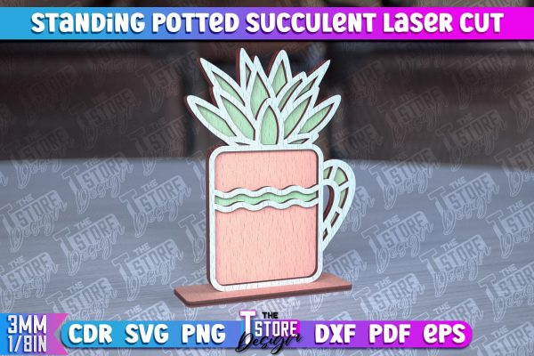 Standing Potted Succulent | Decorative Succulent | Laser Cut Design | CNC File Fashion