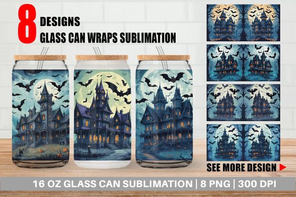 Glass Can Wrap Spooky Haunted House on Sale