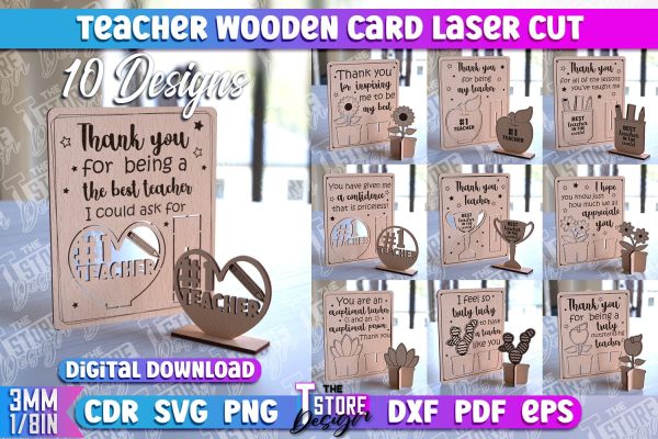 Teacher Wooden Card Laser Cut | Teacher Gift Laser Cut Design | CNC Files on Sale