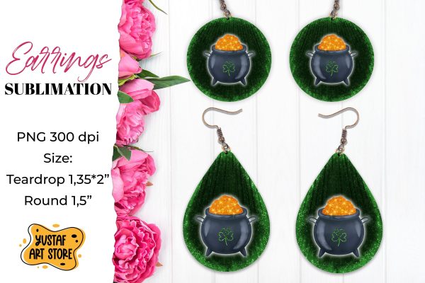 Patrick s Day Earrings Sublimation. teardrop and round Online