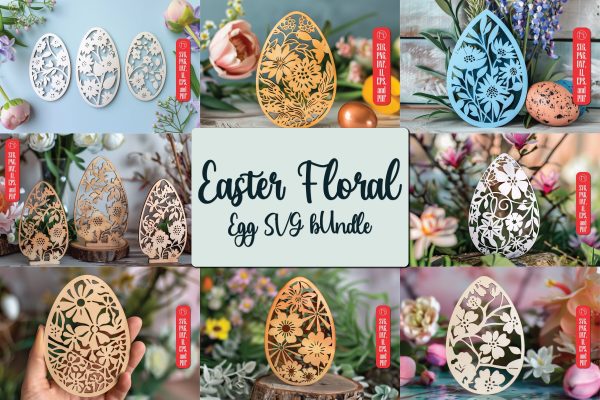 Laser Cut Easter Floral Egg SVG Bundle Online now