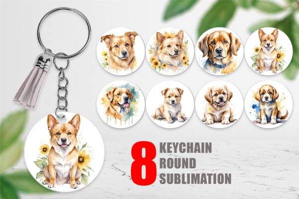 Keychain Dog Watercolor Texture Sale