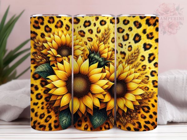 Sunflowers And Gold Leopard 20oz Tumbler Wrap PNG, Sunflowers Tumbler Png, Straight & Tapered Tumbler Wrap, Instant Digital Download on Sale