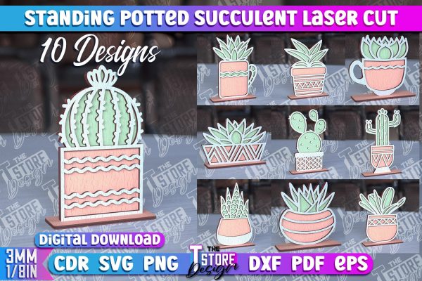 Standing Potted Succulent | Decorative Succulent | Laser Cut Design | CNC File on Sale