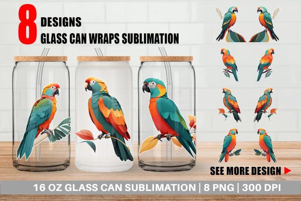 Glass Can Wrap Boho Bird Parrot on Sale