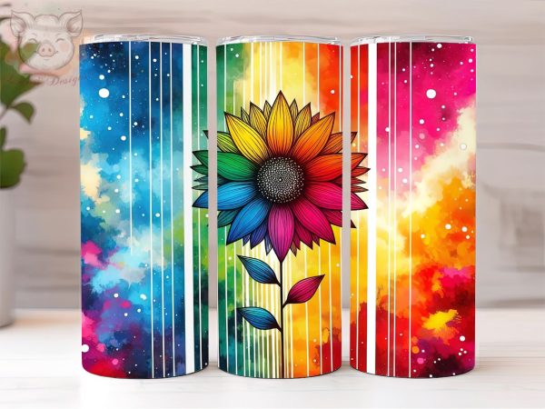 Tie Dye Rainbow Sunflower Glitter 20oz Tumbler Png, Sublimation Design, Rainbow Sunflower Tumbler Png, Digital Download PNG Cheap