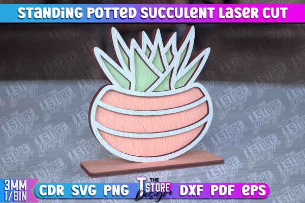 Standing Potted Succulent | Decorative Succulent | Laser Cut Design | CNC File Online Sale