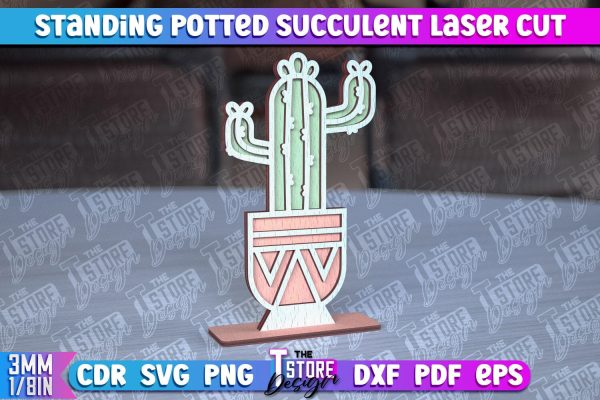Standing Potted Succulent | Decorative Succulent | Laser Cut Design | CNC File Supply