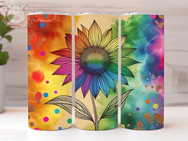 Tie Dye Rainbow Sunflower Glitter 20oz Tumbler Png, Sublimation Design, Rainbow Sunflower Tumbler Png, Digital Download PNG For Cheap