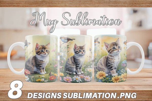 Mug Wrap Cat and Flowers Fashion