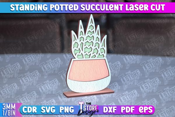 Standing Potted Succulent | Decorative Succulent | Laser Cut Design | CNC File For Discount