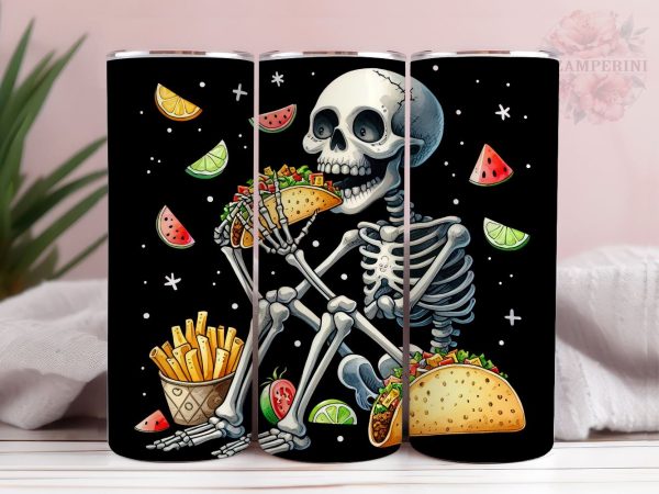 Skeleton Taco 20oz Tumbler Wrap PNG, Straight & Tapered Tumbler Wrap, Taco lover Tumbler Wrap, Instant Digital Download For Cheap