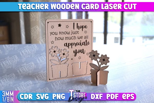 Teacher Wooden Card Laser Cut | Teacher Gift Laser Cut Design | CNC Files on Sale