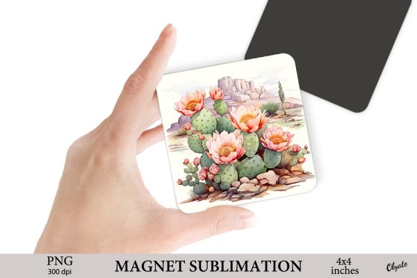 Blooming Cactus Sublimation Magnet PNG. Desert Magnet PNG Fashion