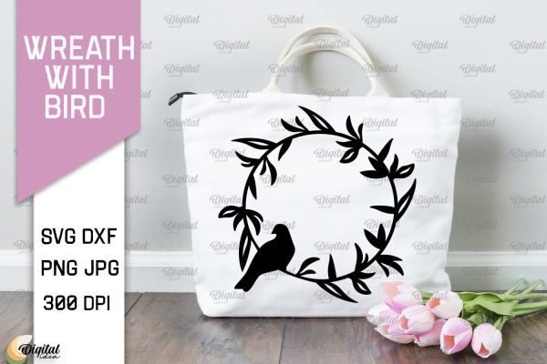 Wreaths With Bird SVG. Flower Wreath SVG Sale
