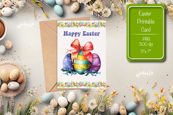 Printable Easter card Easter egg watercolor postcard Kids Easter Online now