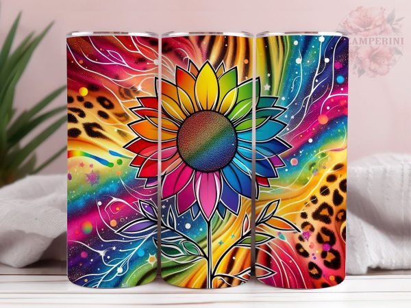 Leopard Sunflower Rainbow 20oz Tumbler Wrap PNG, Straight & Tapered Tumbler Wrap, Tie Dye Sunflower Tumbler PNG, Instant Digital Download Hot on Sale