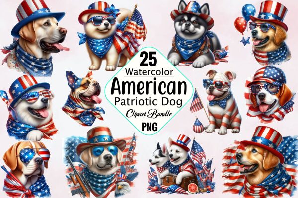 American Patriotic Dog Clipart Bundle Hot on Sale