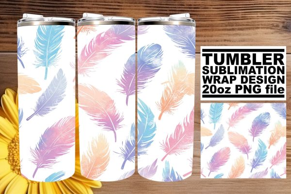 Rainbow Feather Pattern Tumbler Art 20oz Sale