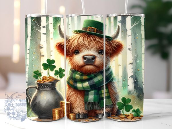 Highland Cow St. Patricks 20 oz Skinny Tumbler Sublimation Design, St Patrick s Day Tumbler Png, Straight & Tapered Tumbler Wrap, Instant Digital Download Fashion