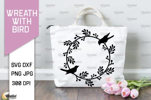 Wreaths With Bird SVG. Flower Wreath SVG Online Sale