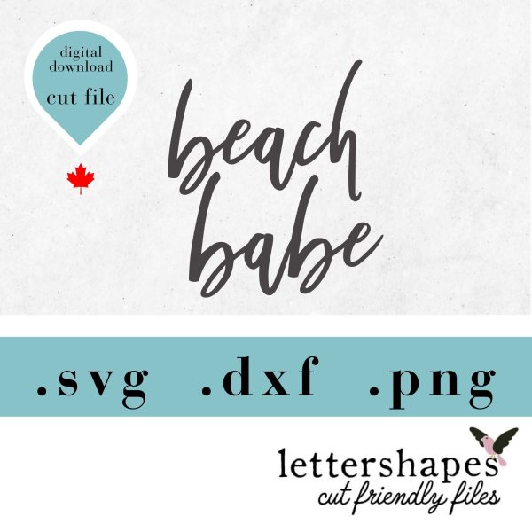 Beach Babe Handwritten Quote SVG, Summer Cut File Design, Digital Download for T-Shirts and Decals, Instant PNG DXF – LetterShapes Fashion