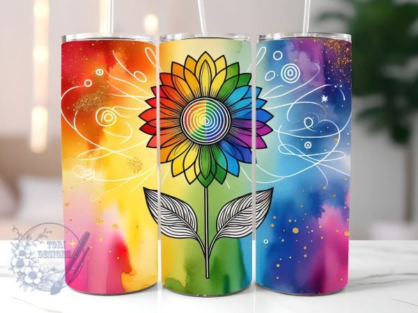 Tie Dye Rainbow Sunflower 20 oz Skinny Tumbler Sublimation Design, Sunflower Tie Dye Tumbler Png, Straight & Tapered Tumbler Wrap, Instant Digital Download For Sale