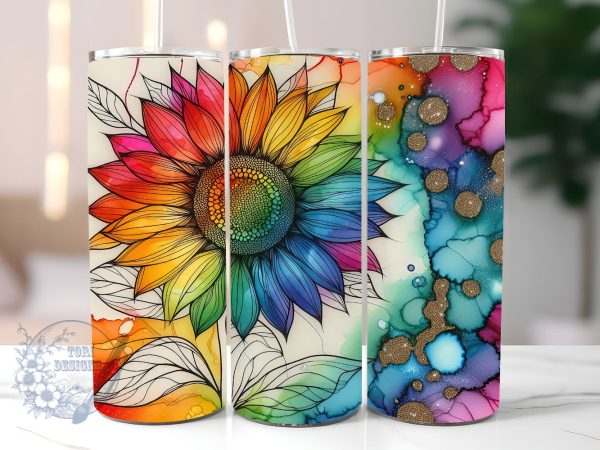 Tie Dye Rainbow Sunflower 20 oz Skinny Tumbler Sublimation Design, Sunflower Tie Dye Tumbler Png, Straight & Tapered Tumbler Wrap, Instant Digital Download Hot on Sale